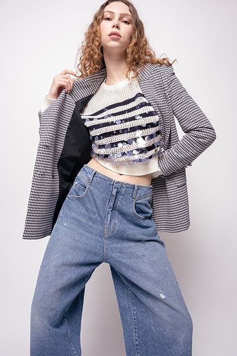 CARRENO MAGLIA RETE COTONE RIG ECRU/NAVY BLUE 3