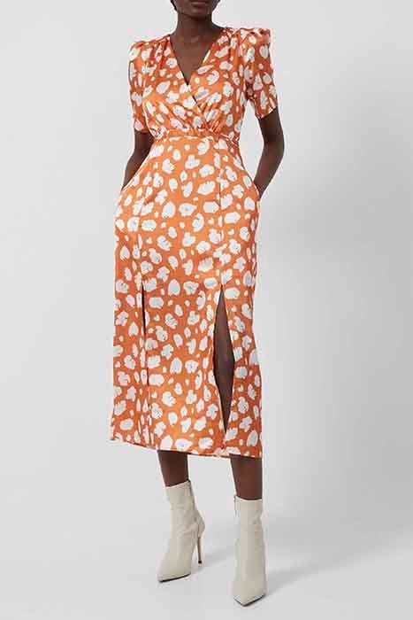 AIMEE INU SATIN FT SPLIT DRESS BURNT ORANGE-CL CRM 1