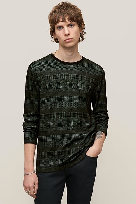 READE LS PATTERN MIX CREW WITH COLD DYE DARK MOSS 1