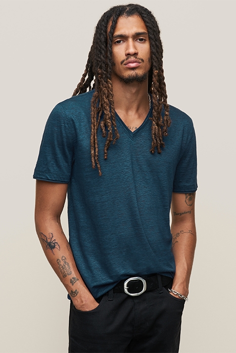 WOOSTER SLIM FIT SS LINEN V-NECK COSMOS BLUE 1