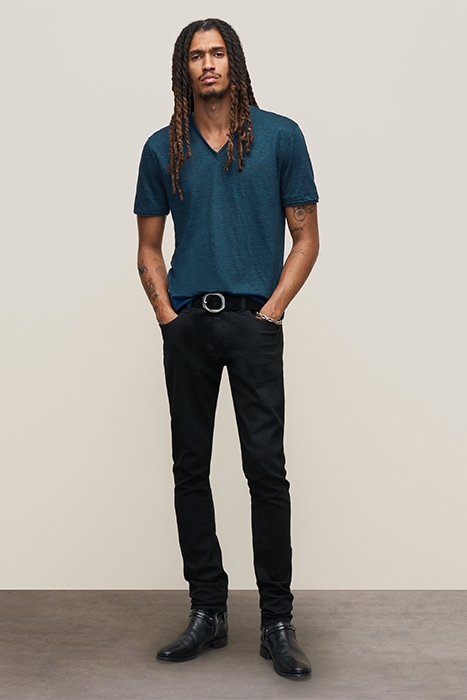 WOOSTER SLIM FIT SS LINEN V-NECK COSMOS BLUE 3