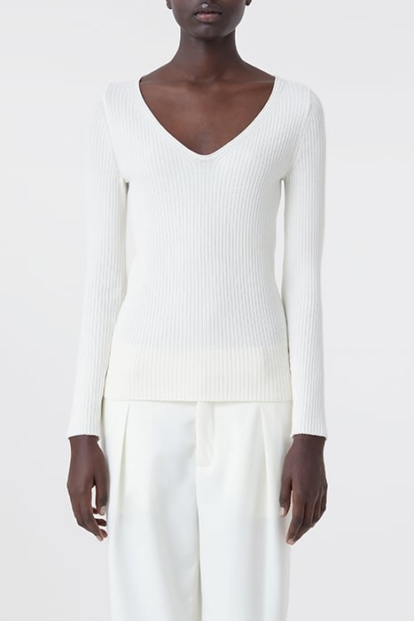 V NECK LONG SLEEVE KNITS ECRU 1