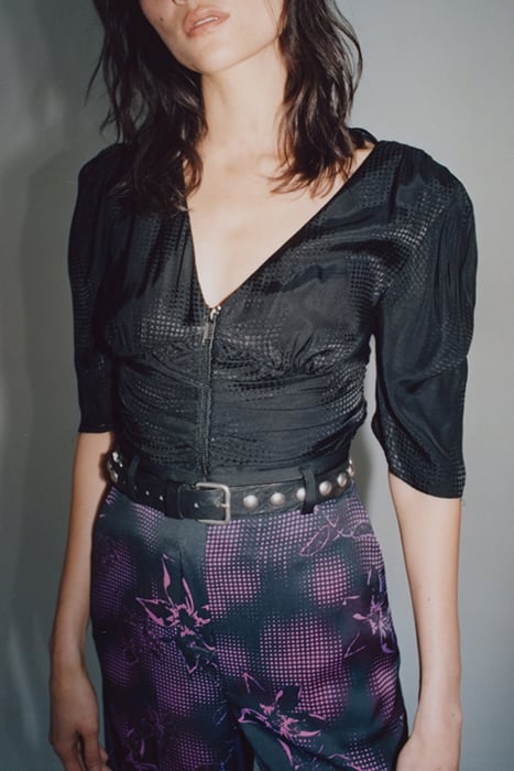 BLACK OPTICAL POLKA DOT MOTIF JACQUARD BLOUSE 1