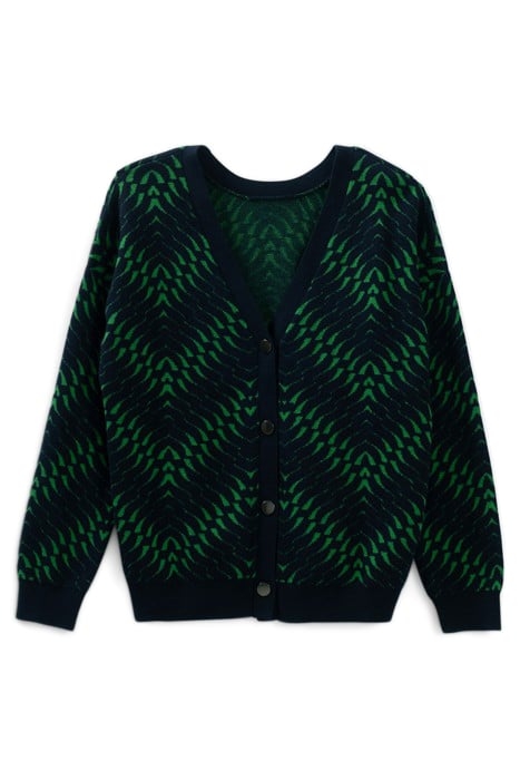 NAVY GEOMETRIC MOTIF JACQUARD KNIT CARDIGAN 4
