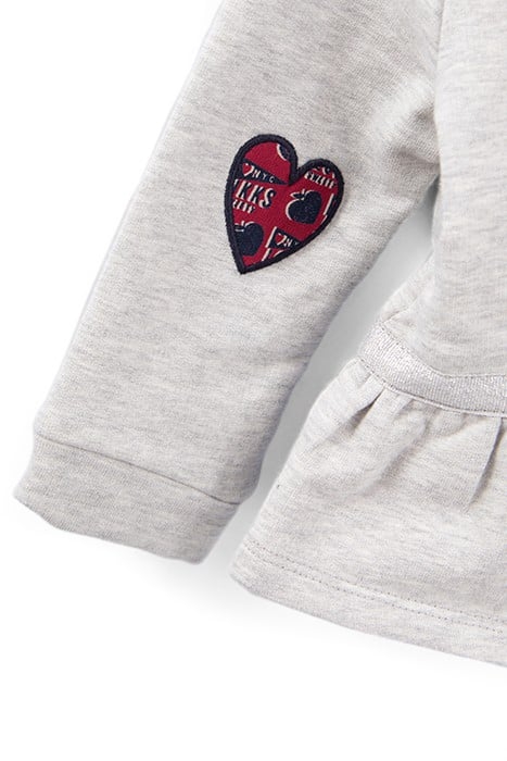 BABY GIRLS’ GREY SWEATSHIRT, PEPLUM/HEART ELBOW PATCHES 6