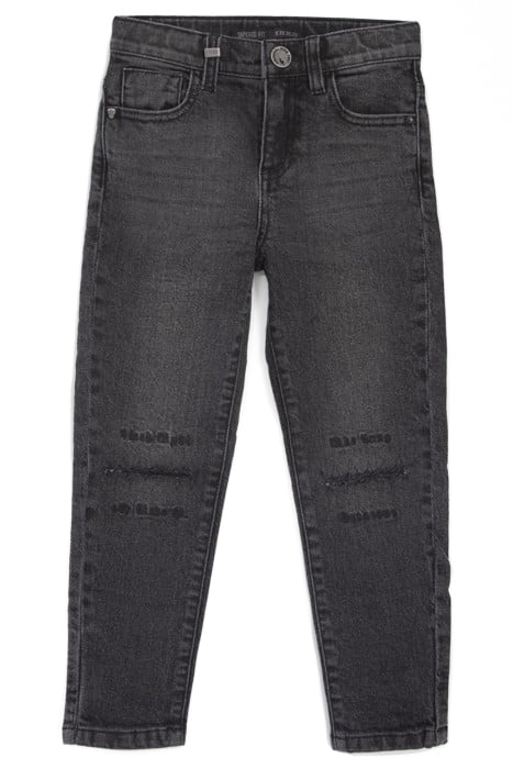 BOYS’ GREY EMBROIDERED AND DISTRESSED KNEE TAPERED JEANS 1