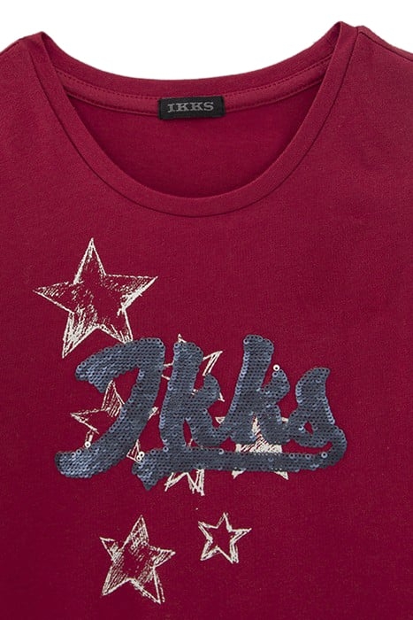 GIRLS’ BURGUNDY IKKS REVERSIBLE SEQUIN T-SHIRT 4