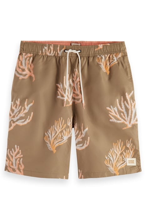 LONG LENGTH SWIM SHORT WITH A TAUPE CORAL AOP 1