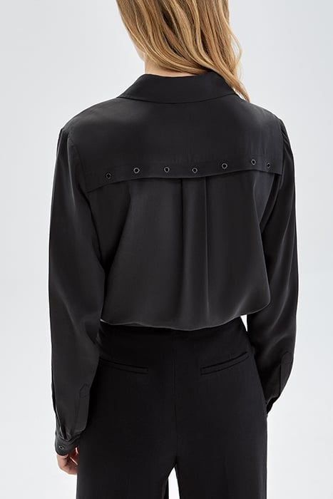 PURE EDITION- BLACK SILK SHIRT WITH EYELETS BLACK 2