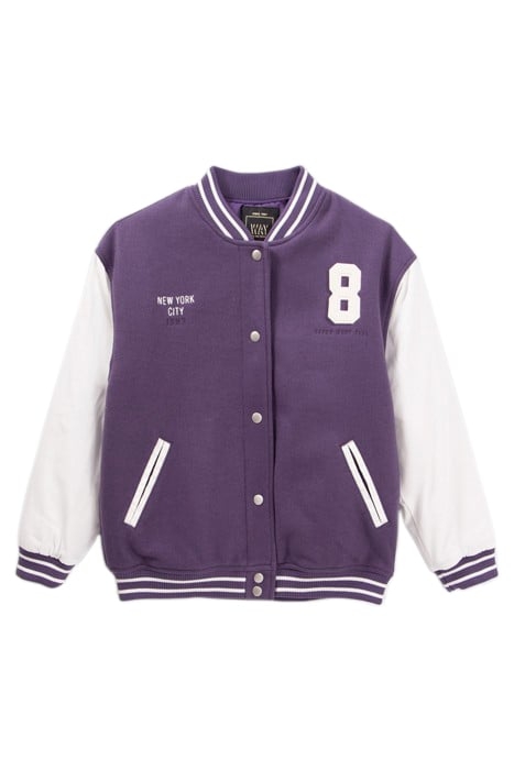 GIRLS’ PURPLE AND WHITE COLLEGE-STYLE VARSITY JACKET PURPLE 1