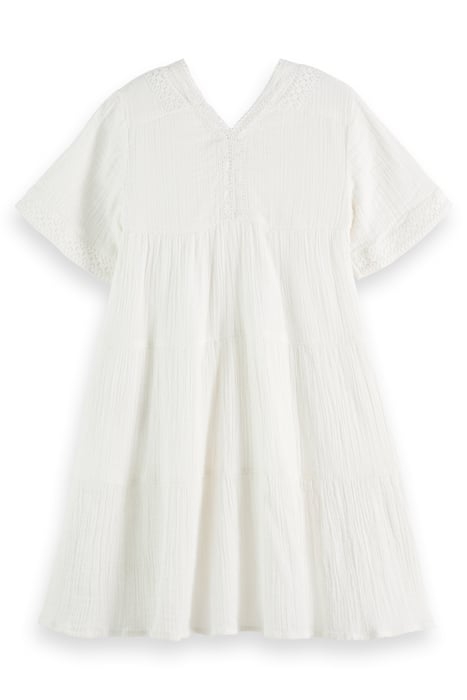 LACE DETAIL CRINKLE COTTON MIDI DRESS OFF WHITE 2