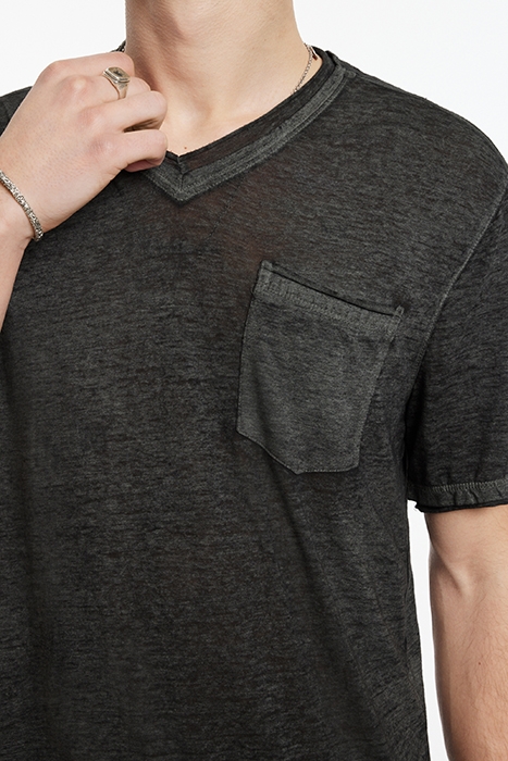 DAVIS SS BURNOUT V NECK WITH CHEST POCKE LIGHT OLIVE 3