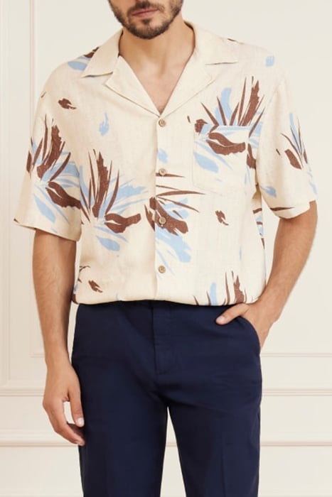 MARCIANO BY GUESS BILLY BOWLING SHIRT BROWN BLUE CASUAL ABST 1