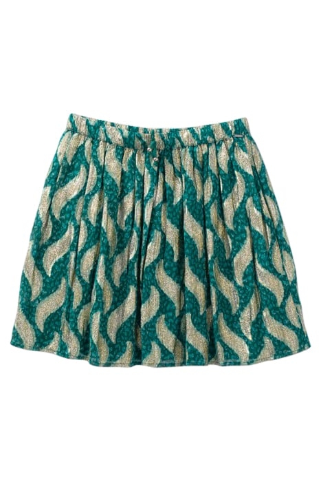 EMERALD SHORT SKIRT WITH GOLD LEAF PRINT 4
