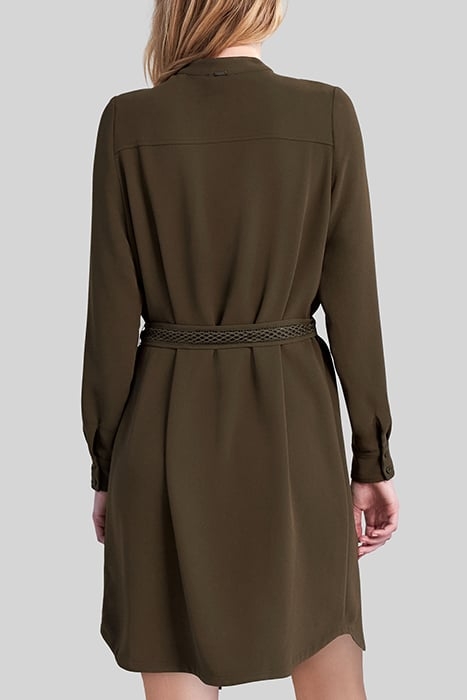 KHAKI RECYCLED DRESS WITH TONE-ON-TONE LACE PANEL 2
