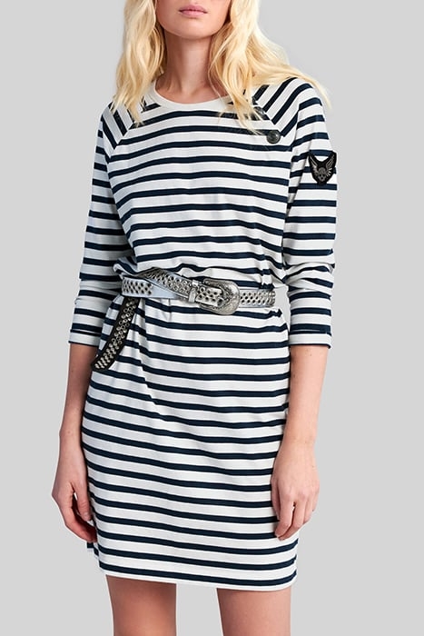 ECRU SAILOR-STRIPE DRESS WITH BADGE ON SLEEVE 1