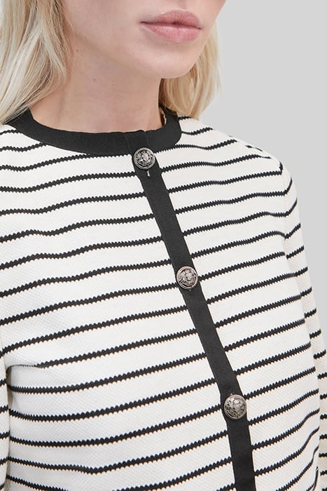 ECRU PIQUE KNIT JACKET WITH BLACK STRIPES 5