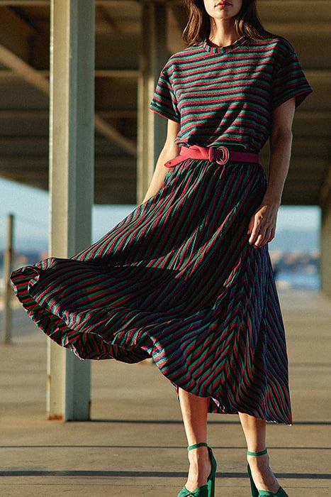 GLITTERY MAGENTA LONG SKIRT WITH COLOURED STRIPES 7