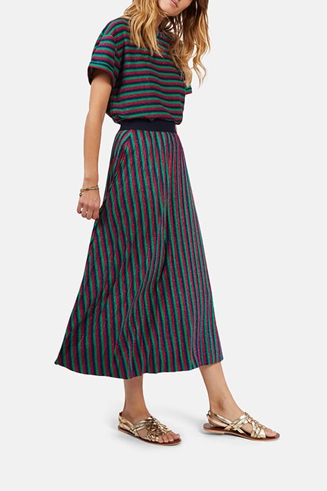 GLITTERY MAGENTA LONG SKIRT WITH COLOURED STRIPES 3