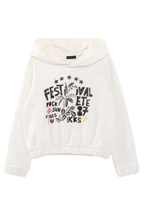 GIRLS’ ECRU HOODIE WITH ROCK DRAWINGS AND SLOGAN 1