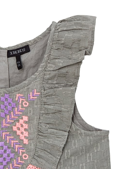 GIRLS’ KHAKI JACQUARD FABRIC TOP WITH NEON EMBROIDERY 3