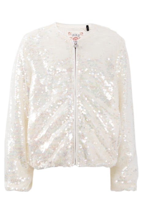 GIRLS’ ECRU BOMBER JACKET, IRIDESCENT SEQUIN EMBROIDERY 1