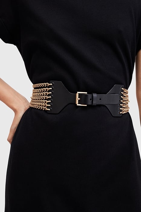 ZORA CHAIN WIDE BELT BLACK/WARM BRASS 2