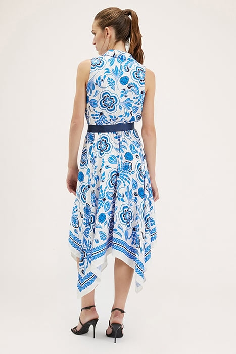 DRESS WITH SCARF PATTERN AND ASYMMETRICAL HEM BLUE 2