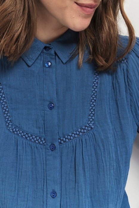 CHLOE - SANTORINI BLUE PLAID EMBROIDERY SHIRT 3