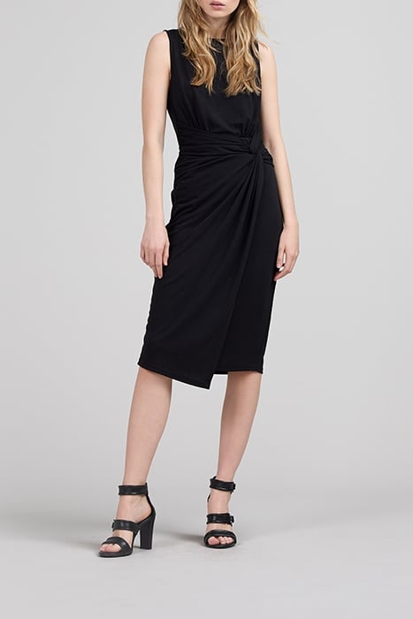 BLACK RECYCLED KNIT DRAPED WRAP DRESS 1