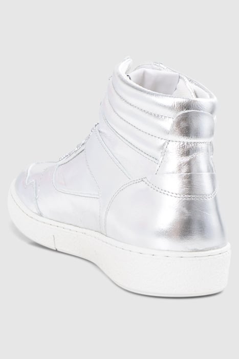 SILVER METALLIC LEATHER HIGH-TOP TRAINERS 3