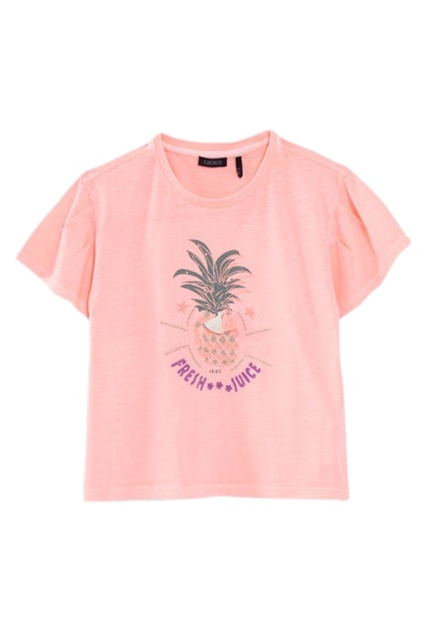 GIRLS’ NEON PINK T-SHIRT WITH EMBROIDERED PINEAPPLE IMAGE 1