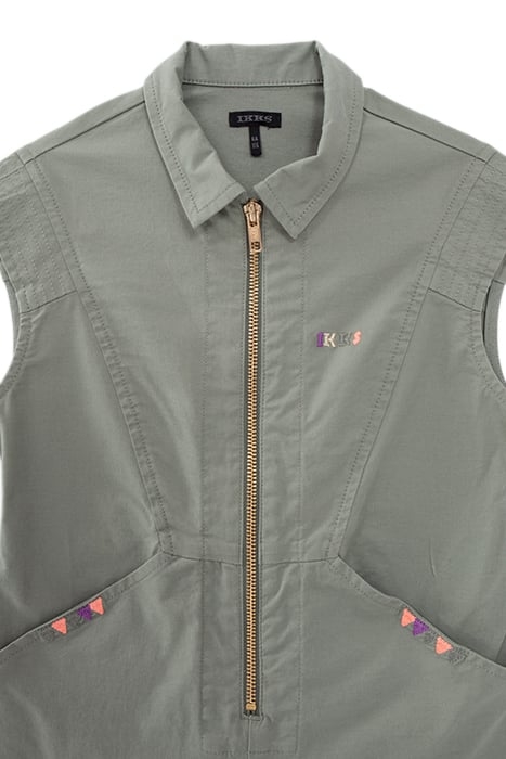 GIRLS' KHAKI JUMPSUIT WITH COLOUR EMBROIDERY 3