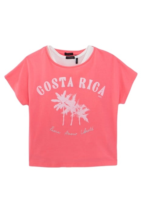 GIRLS’ 2-IN-1 NEON-PINK T-SHIRT AND WHITE VEST TOP 4