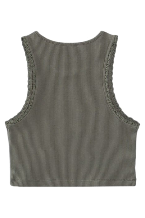 GIRLS’ KHAKI VEST TOP WITH LACE ON ARMHOLES 2