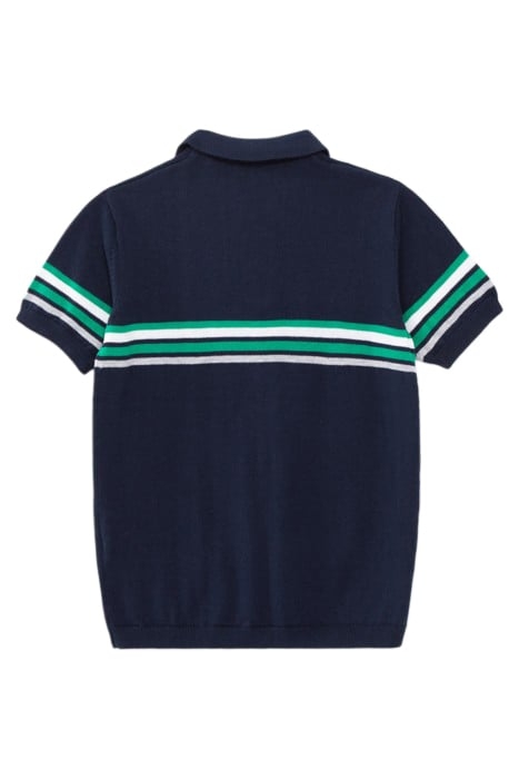 BOYS’ NAVY KNIT POLO SHIRT WITH PLACED STRIPES 2