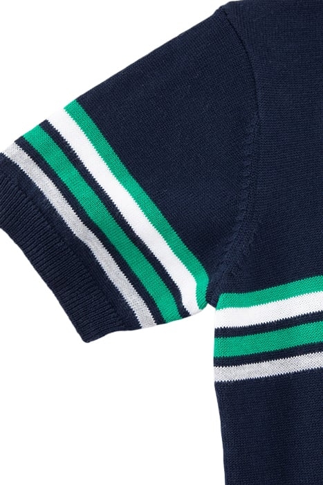 BOYS’ NAVY KNIT POLO SHIRT WITH PLACED STRIPES 5