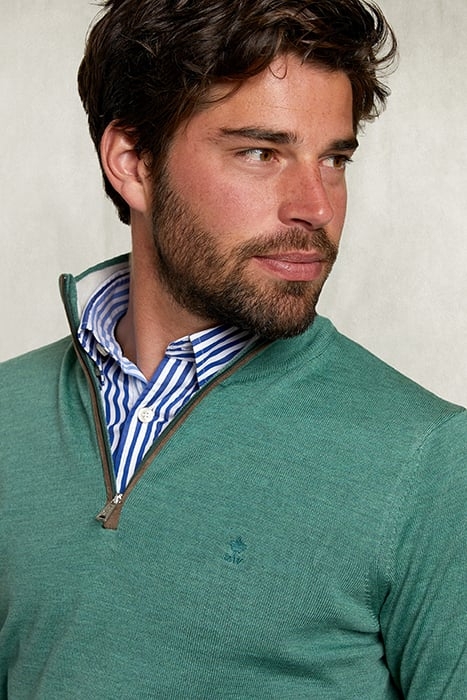 CUSTOM FIT MERINO V-NECK PULLOVER HERB MIX GREEN 3