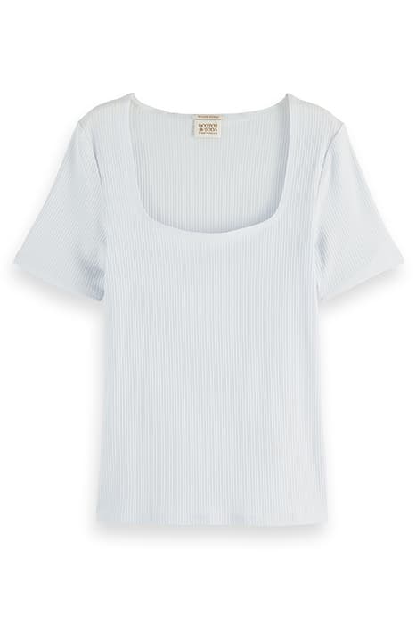 FITTED RIBBED SCOOP-NECK T-SHIRT SKY BLUE by Scotch & Soda