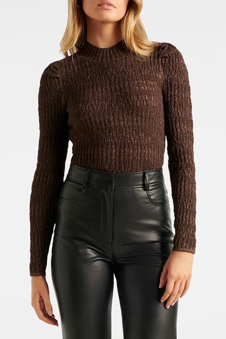 CLARA POINTELLE KNIT JUMPER CHOCOLATE by Forever New