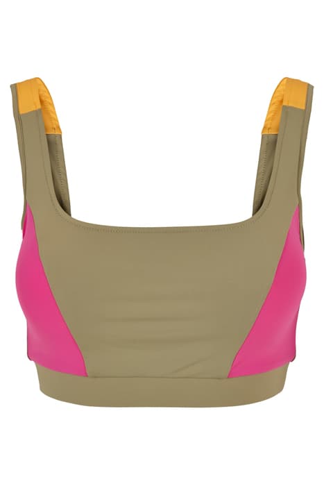 LADIES COLOR BLOCK BRA KHAKI/BRIGHTVIOLETT/MAGIMANGO by Urban Classics