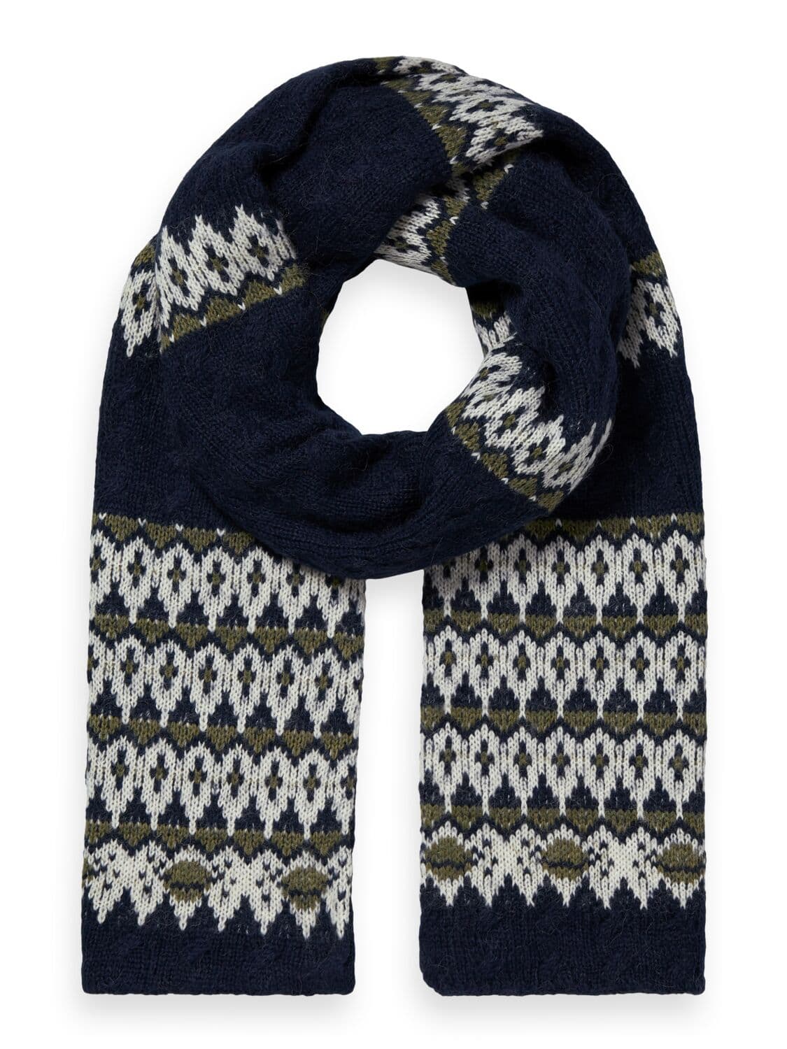 FAIR ISLE KNITTED CABLE SCARF DEEP SPACE by Scotch & Soda