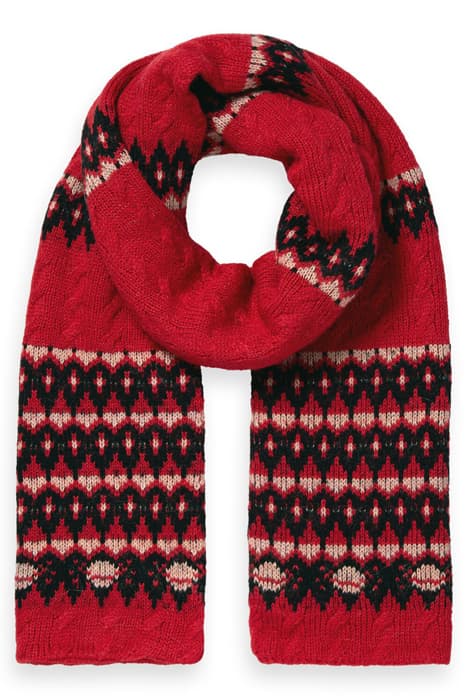 FAIR ISLE KNITTED CABLE SCARF ELECTRIC RED by Scotch & Soda