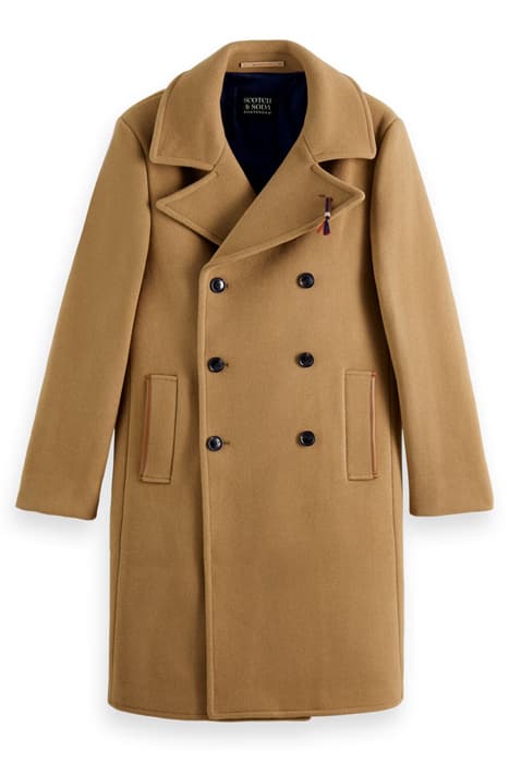 LEATHER TRIMMED DOUBLE-BREASTED WOOL-BLEND COAT SAND by Scotch & Soda