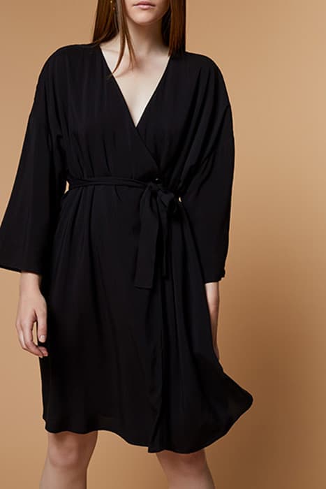 ROSY - BELTED BLACK WRAP DRESS by ONE STEP