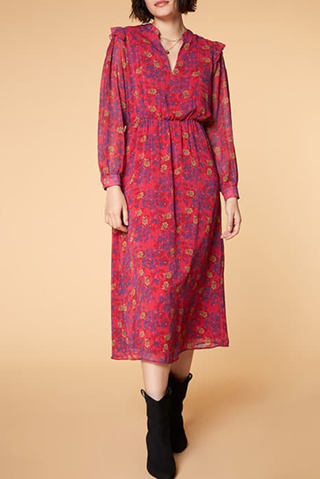 RAIN - FUCHSIA FLORAL PRINT 70'S MAXI DRESS by ONE STEP