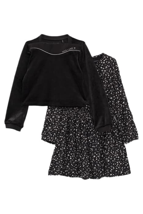 GIRLS’ 2-IN-1 BLACK ROCK PRINT DRESS + VELVET SWEATSHIRT BLA by IKKS