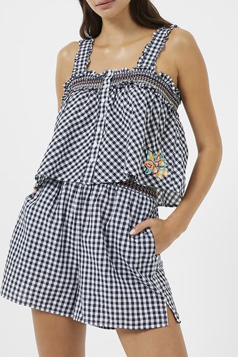 ADALHIA GINGHAM SMOCK TOP MARINE-LINEN WHITE by French Connection