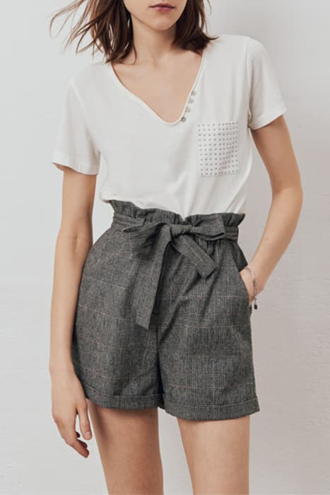 WOMEN'S GREY CHECK SHORT WITH REMOVABLE BELT by IKKS