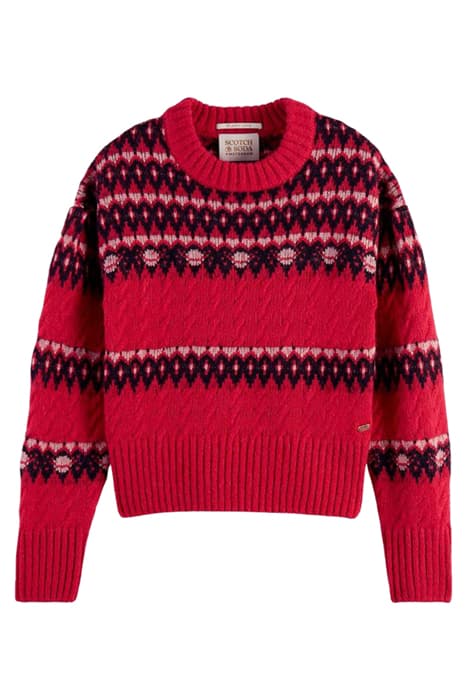 FAIR ISLE KNITTED CABLE PULLOVER ELECTRIC RED by Scotch & Soda